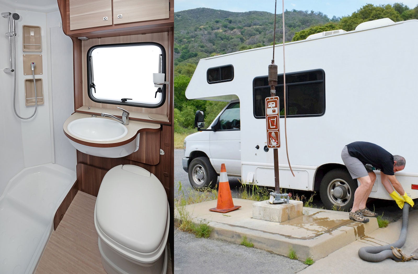 Portable RV/camper toilet and holding tank setup in Paso Robles, California
