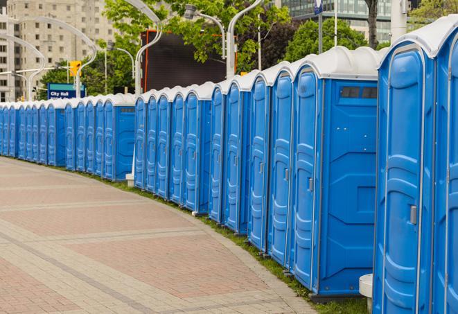 Seasonal porta potty units set up at a Paso Robles, California venue