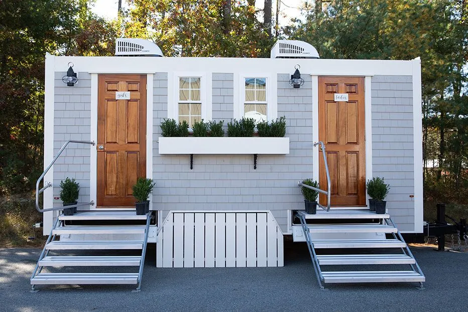 Wedding restroom units discretely staged at a venue in Paso Robles, California